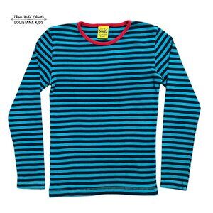 DUNS Sweden Sz 122/128 (7-8Y) Organic Blue Striped Long Sleeved Shirt